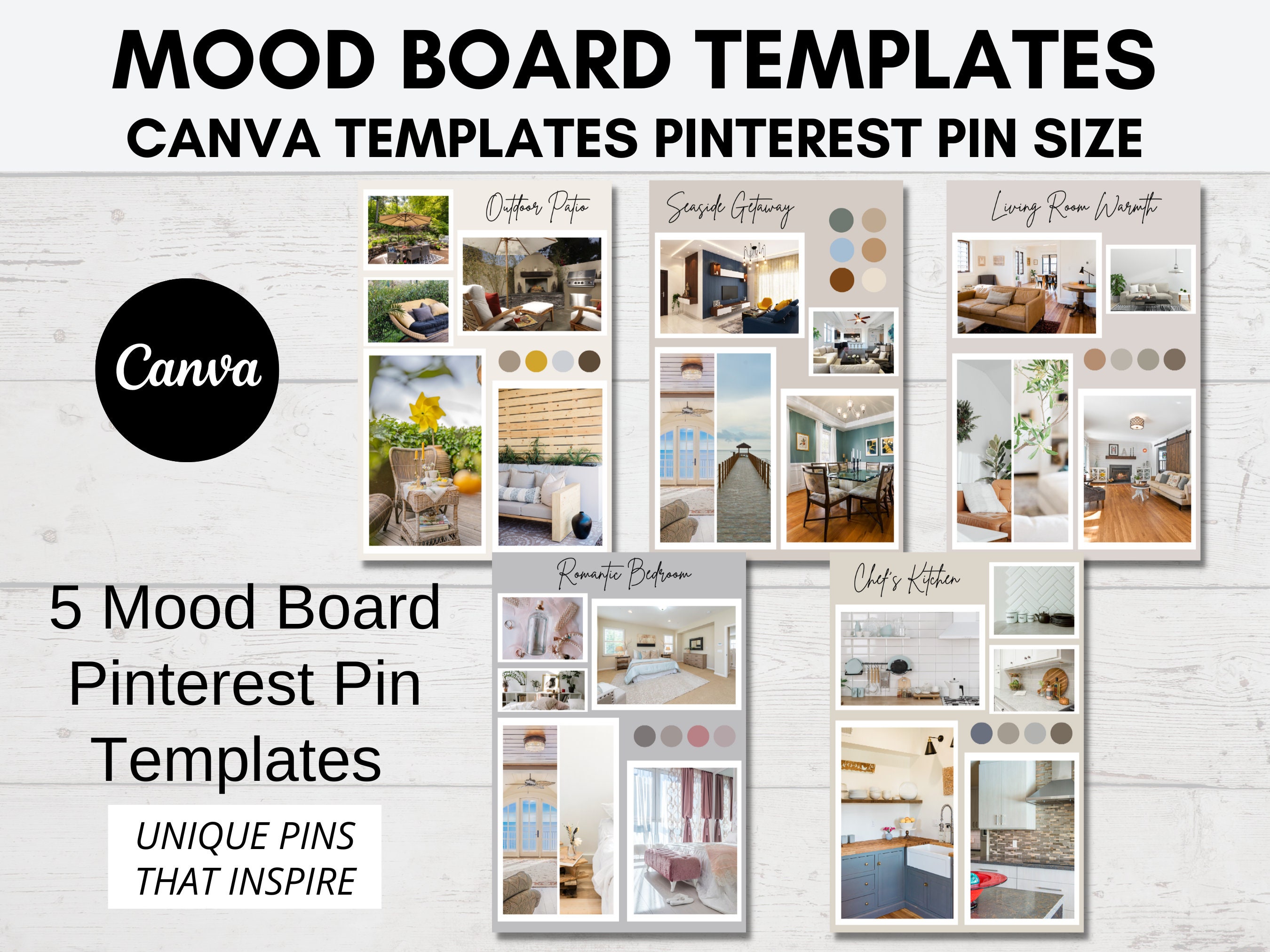 Mood Board Template for Canva Pinterest, Pinterest Mood Board Template