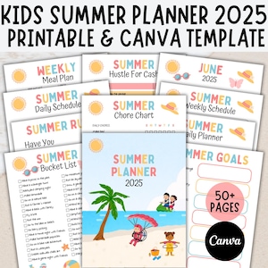 Summer Planner For Kids, 2025 Printable, Editable Canva Template, Bucket List, Summer Template For Kids, Summer Activities Checklist