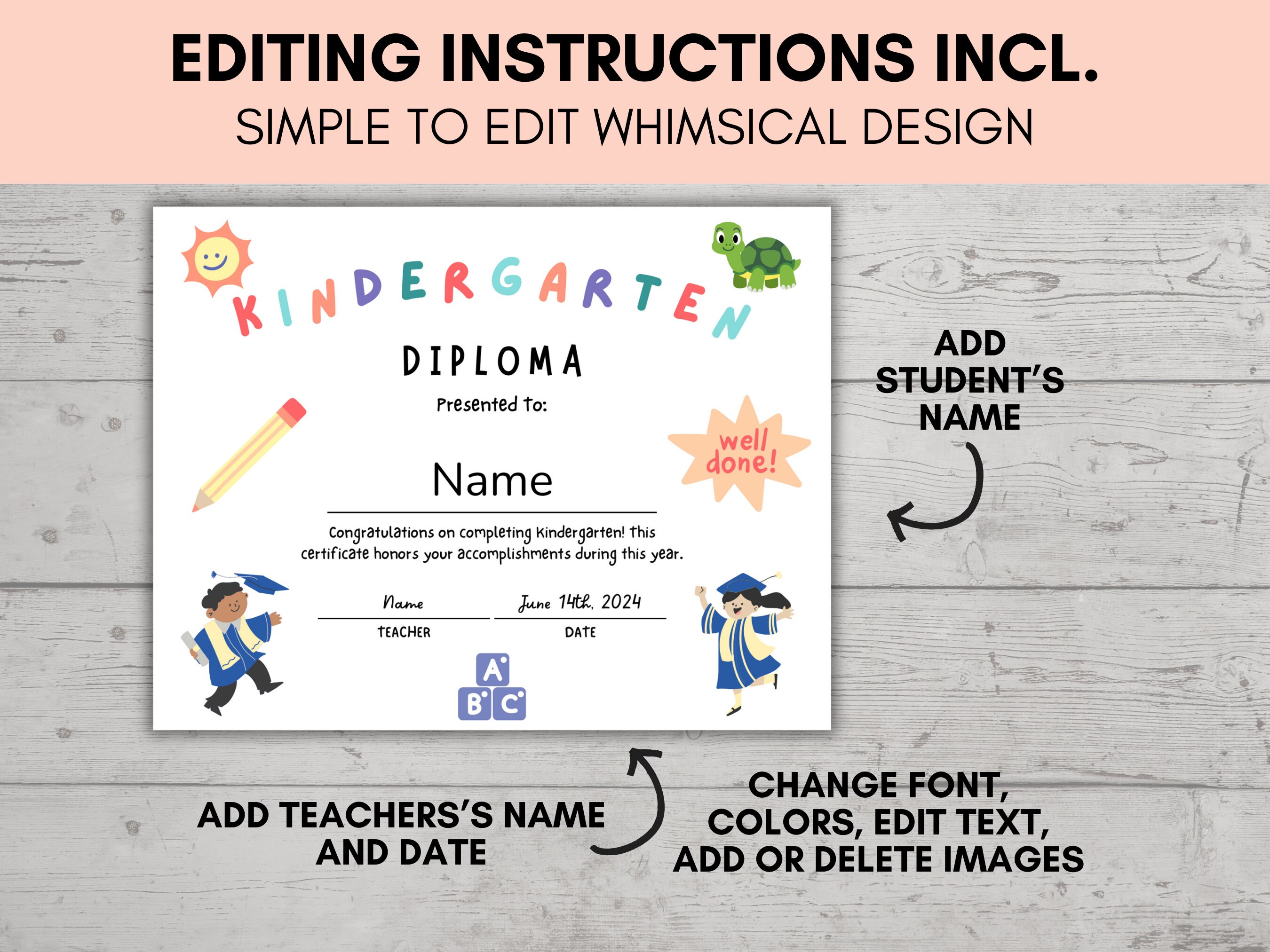 Editable Kindergarten Diploma, Printable Kindergarten Diploma ...