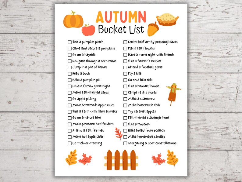 Lista de deseos de otoño imprimible, plantilla de lista de deseos de otoño editable, lista de deseos editable, plantilla de lista de deseos de Canva, lista de verificación de actividades de otoño imagen 6