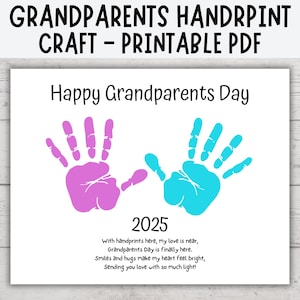 Manualidad con huellas de manos para el Día de los Abuelos, 2025, Arte con huellas de manos para el Feliz Día de los Abuelos, Poema con huellas de manos para niños en edad preescolar