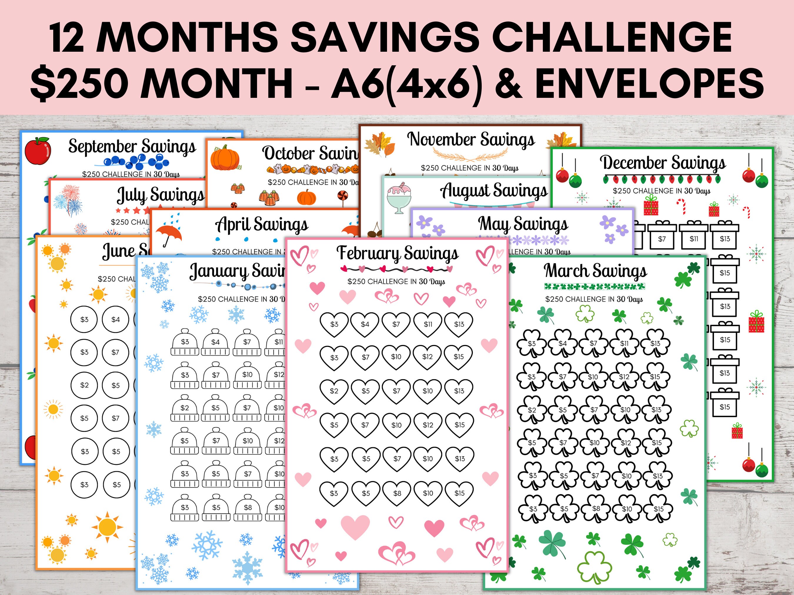 12 Month Savings Challenge Savings Challenge Binder Monthly - Etsy