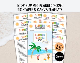 Summer Planner 2026 For Kids Printable, Editable Canva Template, Bucket List, Summer Template For Kids, Summer Activities Checklist