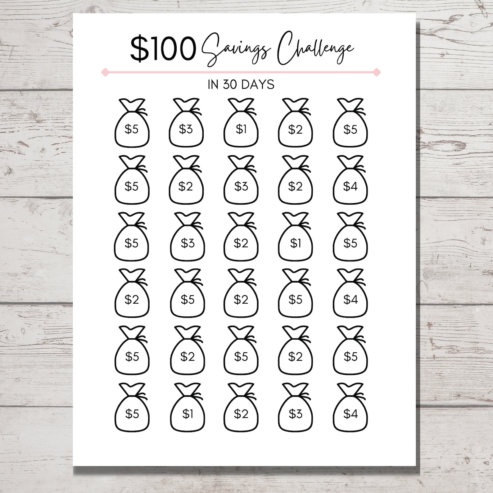 30 Day Challenge Printable to Save 100 No Spend Money Saving - Etsy