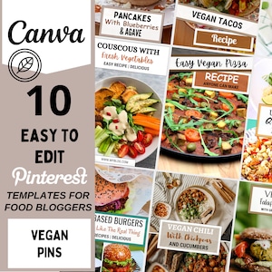 Pinterest Templates Food, Food Blogger Pinterest Templates, Food Pins, Rezept Vorlage, Food Blogger Templates, 10 VEGAN Pins