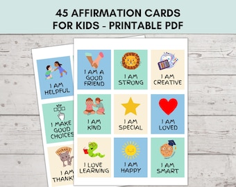 Affirmationskarten für Kinder druckbar täglich, 45 motivierende Positivitätsaffirmationen, Kinderaffirmationskarten, Kindergartenaffirmationen