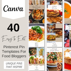 Pinterest Templates Food, Food Blogger Pinterest Pins, Food Blog Pinterest Marketing, Editierbare Pinterest Pins, Blogger Templates