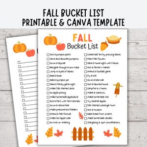 Fall Bucket List Printable, Fall Bucket List Template Editable, Editable Bucket List, Canva Bucket List Template, Fall Activities Checklist