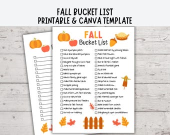 Fall Bucket List Printable, Fall Bucket List Template Editable, Editable Bucket List, Canva Bucket List Template, Fall Activities Checklist