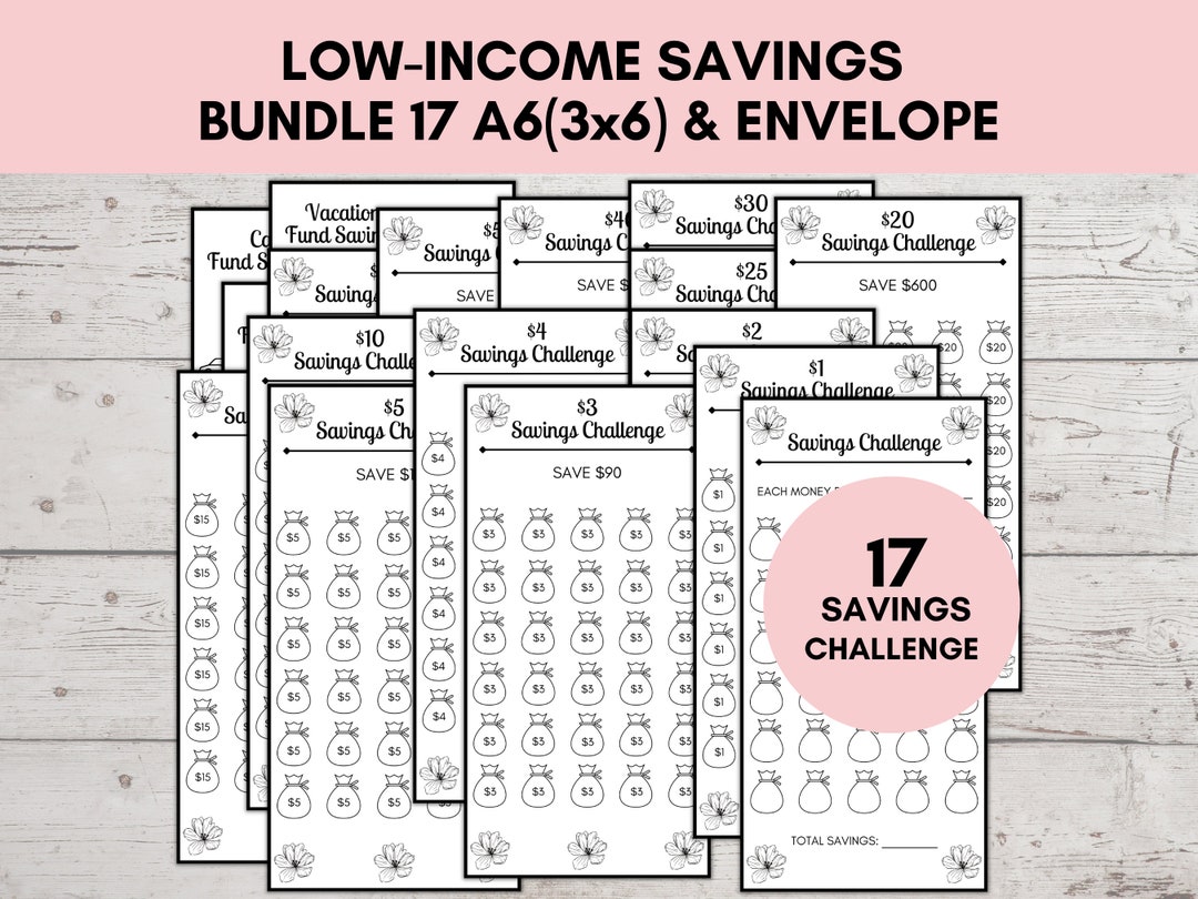 Low Income Savings Challenge Printable, Savings Challenge Bundle, A6 ...
