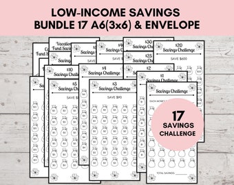 Low Income Savings Challenge Printable, Savings Challenge Bundle, A6 Sized Mini Savings Challenge, Printable Savings Challenge, Set Of 17