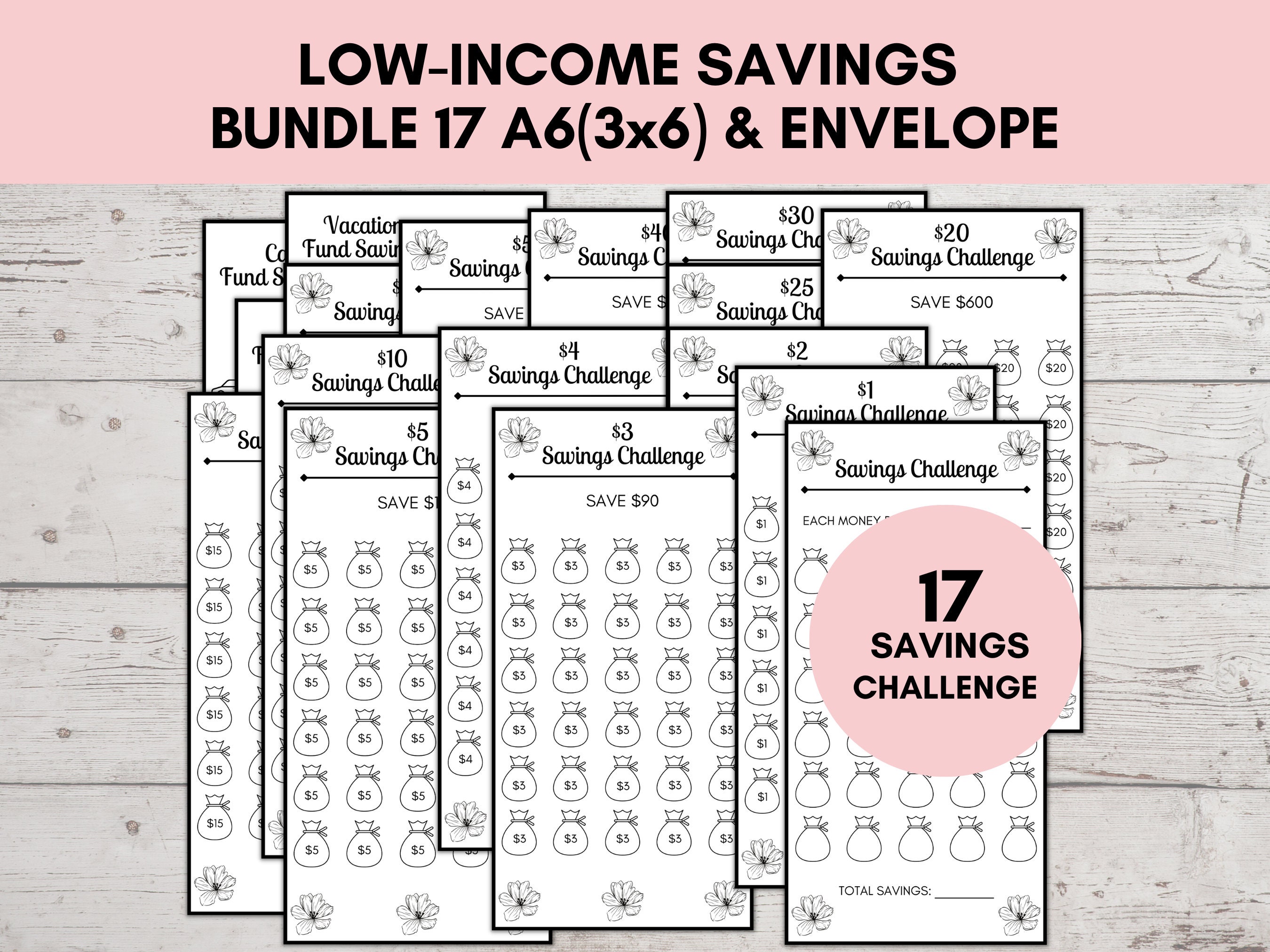 Low Income Savings Challenge Printable, Savings Challenge Bundle, A6 ...