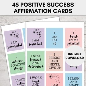 Tarjetas de afirmación positiva imprimibles, afirmaciones diarias para el éxito, tarjetas de positividad y éxito, baraja de tarjetas de afirmación, descarga digital