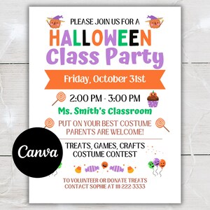 Halloween-Klassenparty einladen, Schule PTA PTO Flyer, Flyer Vorlage, Halloween Flyer bearbeitbar, Canva Vorlage