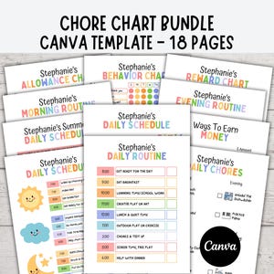 Editable Kids Chore Chart Bundle, Kids Daily Checklist, Behavior, Allowance, Consequences Charts, Weekly Chore Chart Pictures, Checklists