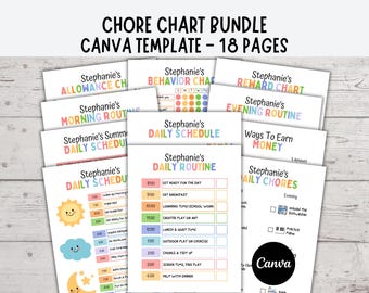 Editable Kids Chore Chart Bundle, Kids Daily Checklist, Behavior, Allowance, Consequences Charts, Weekly Chore Chart Pictures, Checklists