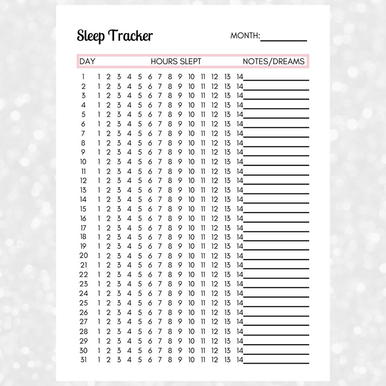 Sleep Tracker Printable PDF, Sleep Journal Monthly, Sleep Tracker
