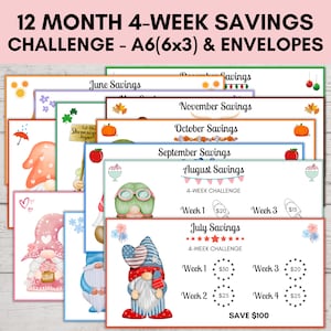 Monthly Savings Challenge Low Income, Low Income Savings Challenge, Savings Challenge Printable, A6 Savings Challenge Printable GNOMES