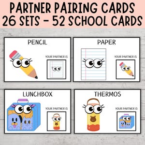Partnerpaarkarten, Klassenzimmerpartnerkarten, Paarkarten, Partnerpaar für den Schulanfang, SCHULKARTEN