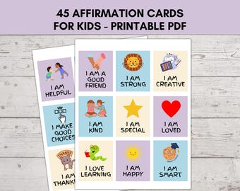 Affirmation Cards For Kids Printable Daily, 45 Motivational Positivity Affirmations, Child Affirmation Cards, Kindergarten Affirmations