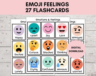 Emotions Emoji Printable Flashcards Instant Download Emotions Classroom  Flashcards Pre-k Flash Cards 