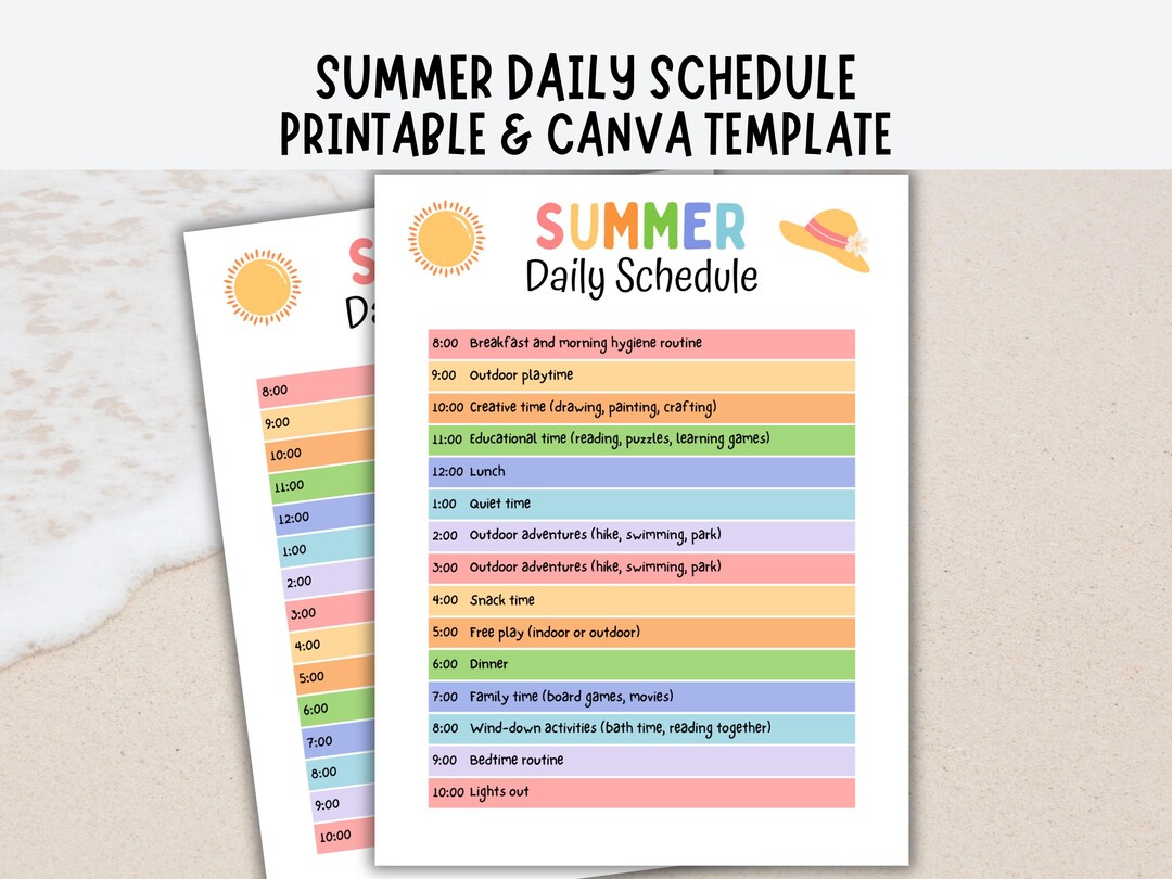 Kids Summer Daily Schedule, Summer Schedule Printable Editable Canva ...