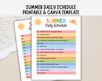 Kids Summer Daily Schedule, Summer Schedule Printable Editable Canva Template, Kids Summer Schedule Template, Summer Checklist for Kids