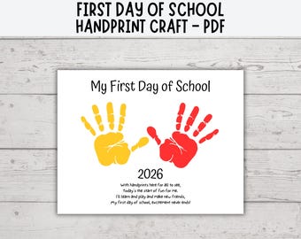 First Day Of School Handprint Craft, 2026, Back To School Handprint Art, Preschool Kindergarten Handprint Poem