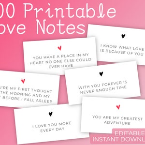 Notas de amor para impressão | cartões de notas de amor | Mini mensagens de amor | Dia dos Namorados, presente de aniversário para ele, ela, namorado, namorada
