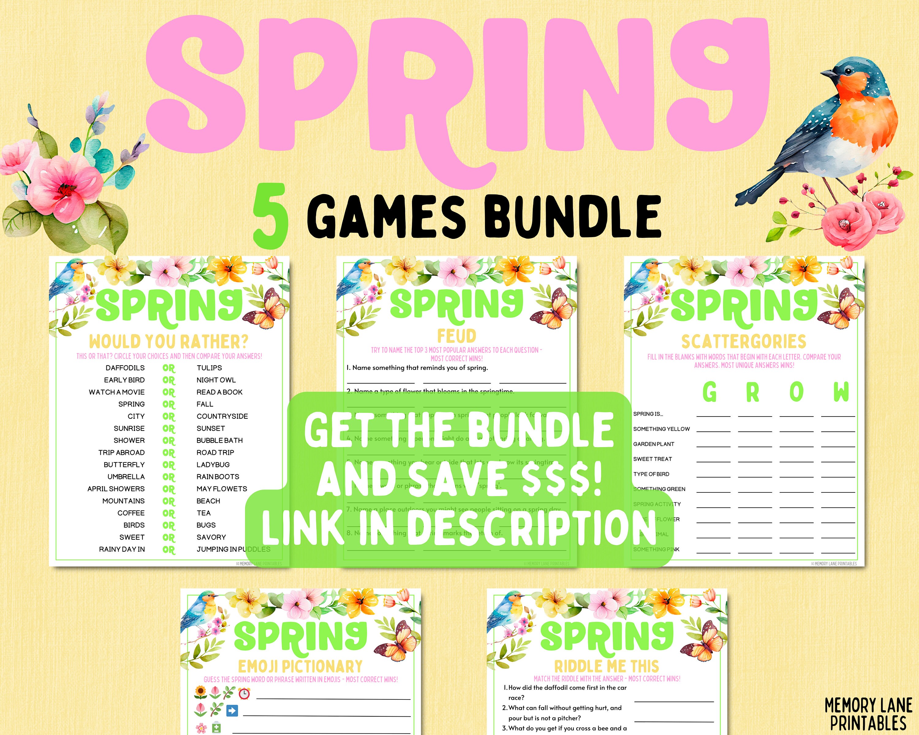 Spring Games Bundle | Spring Party Games | Fun Printable Spring Games ...