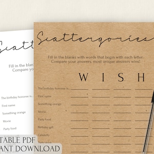 Scattergories Birthday Game | Birthday Party Game | Adult Birthday Party Game | Printable Birthday Games | Birthday Games for Her | For Him