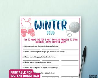Winter Feud Game | Winter Party Game | Fun Printable Winter Game | Winter Activity | Adult Game | Kids Game | Family Game | Snow Day
