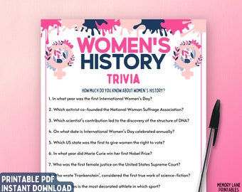 International Women's Day Trivia Game | Women's History Month Trivia Game | Fun Printable Game | Women's Day Activity | Family Game | Adults