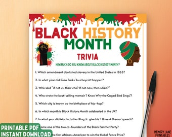 Black History Month Trivia Game | Black History Trivia Quiz Game | Fun Printable Game | Black History Month Activity | Kids Game | School