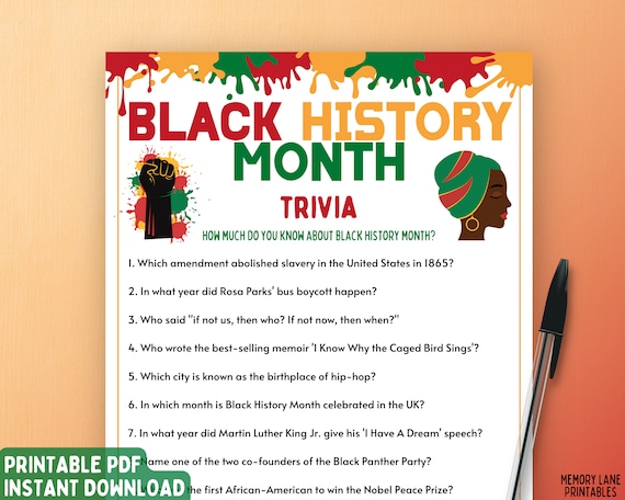 Black History Month Trivia Game Black History Trivia Quiz - Etsy