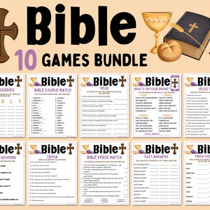 Paquete de juegos bíblicos / Juegos de estudio bíblico / Juegos de iglesia / Juegos de grupos juveniles / Trivia bíblica / Juegos imprimibles divertidos / Juegos para adultos / Juegos para niños