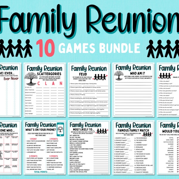 Familientreffen Spiele Bundle | 10 Familien Spiele | Familienspiele | Familientreffen | Kinderspiele | Lustige Druckbare Spiele | Familienaktivitäten