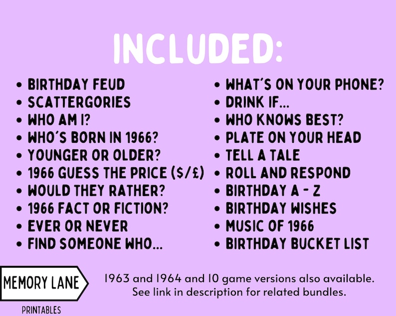 Bundel met feestspellen voor de 60e verjaardag | Geboren in 1966 Games | Spelletjes 60e verjaardag | Leuke afdrukbare games | Feestspellen | Spellen voor volwassenen | Familiespel afbeelding 4