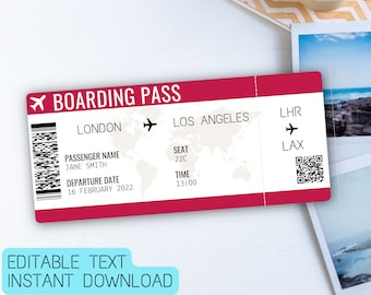 Editable Boarding Pass Template | Surprise Travel Ticket | Personalized Vacation Gift | Custom Surprise Trip Gift | For Him, for Her