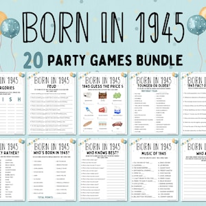 Lot de jeux de fête 80e anniversaire | Né en 1945 Jeux | Jeux du 80e anniversaire | Jeux imprimables amusants | Jeux de société | Jeux pour adultes | Jeu familial