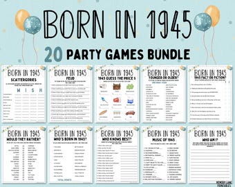 80er Geburtstag Party Spiele Bundle | Geboren 1945 Spiele | 80er Geburtstagsspiele | Lustige Druckbare Spiele | Gesellschaftsspiele | Spiele für Erwachsene | Familien Spiel