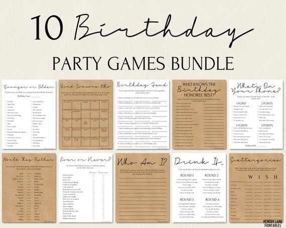 Birthday Games Bundle | 10 Birthday Party Games | Adult Birthday Party Games | Printable Birthday Games | Birthday Games for Her | For Him