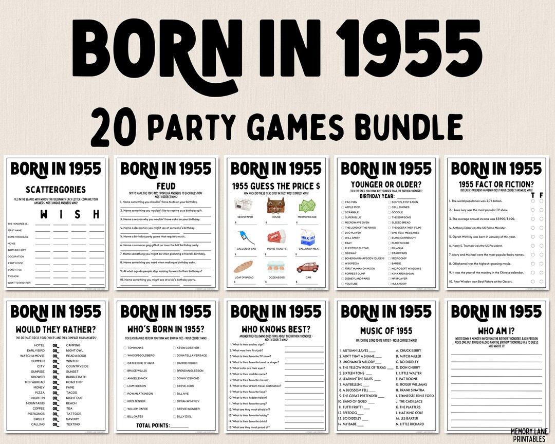 70th Birthday Party Games Bundle | Born in 1955 Games | 70th Birthday ...