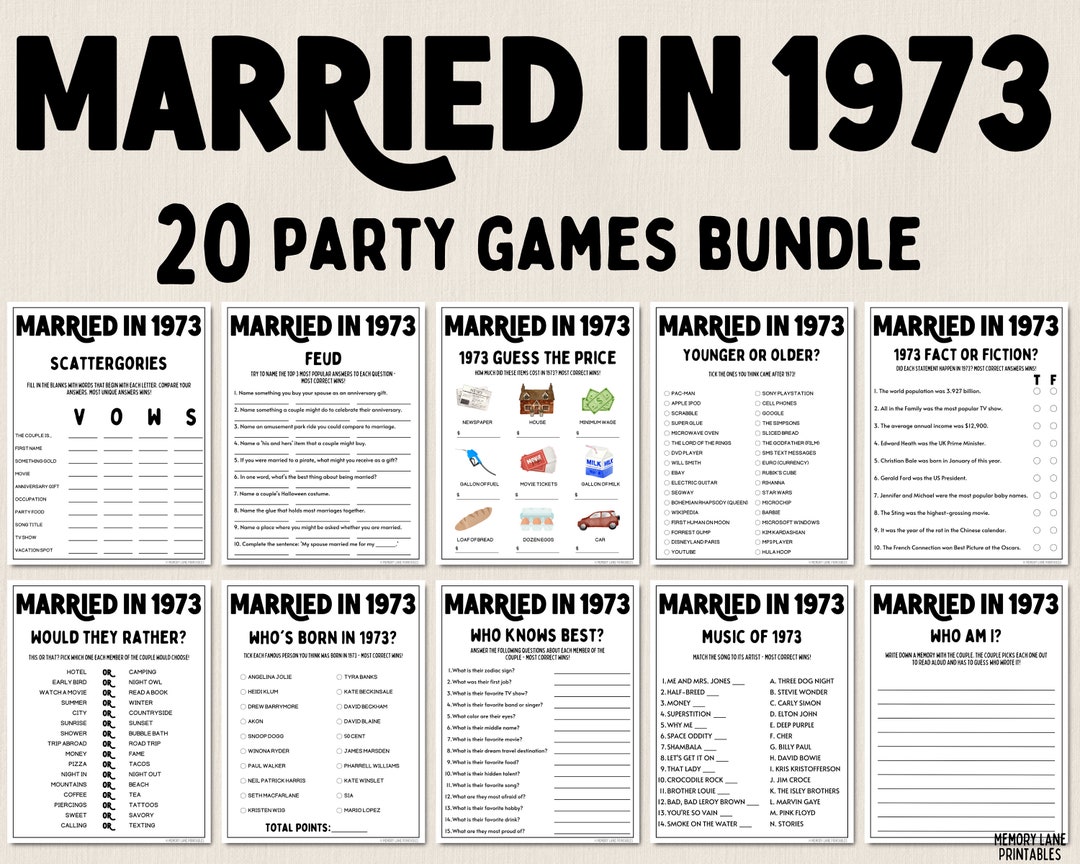 50th Anniversary Games Bundle Married in 1973 Games 50th - Etsy