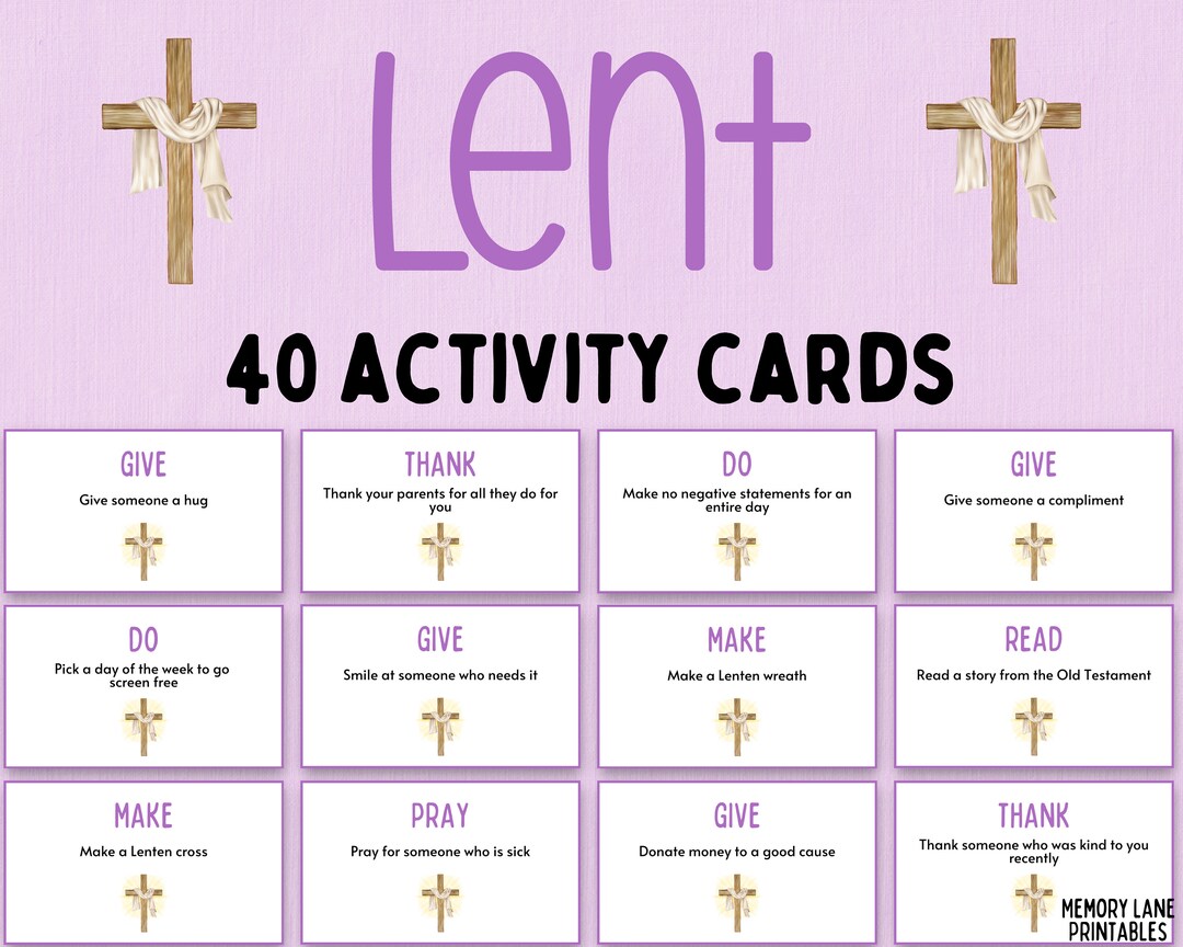 Lent Activity Cards Lenten Game Lent Activities for Kids Lent