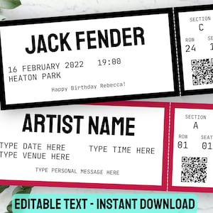 Konzertkarten-Vorlage | Editierbare Überraschungskarte | Personalisierte Live-Musik-Event einladen | Druckbares Geschenk für Sie oder Ihn