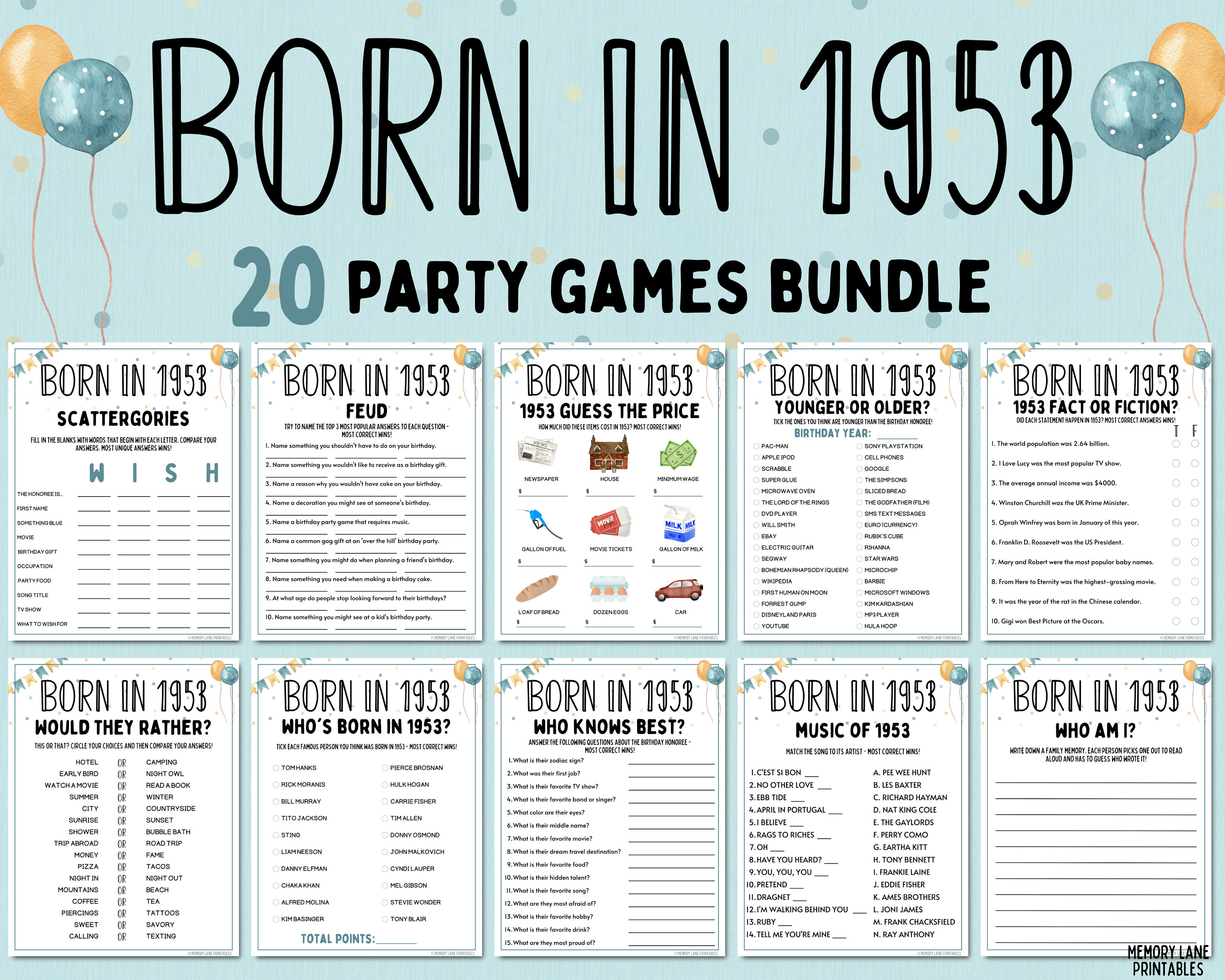 70th Birthday Party Games Bundle Born in 1953 Games 70th - Etsy UK