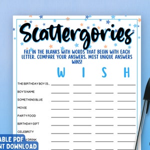 Juego de cumpleaños Scattergories / Juego de cumpleaños para él / Juego de fiesta de cumpleaños para adultos / Juego de cumpleaños imprimible / Juego de cumpleaños para niños / Juego para adultos
