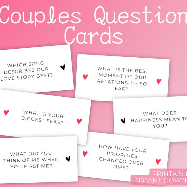 60 Couples Question Cards | Printable Couples Conversation Starter Cards | Relationship Questions | Valentine's Day, Anniversary Gift