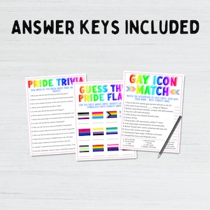 Pride Party Games Bundle 5 LGBTQ Pride Games Pride Trivia Games Rainbow Gay Lesbian Party Games Printable Pride Games Adult Games image 3